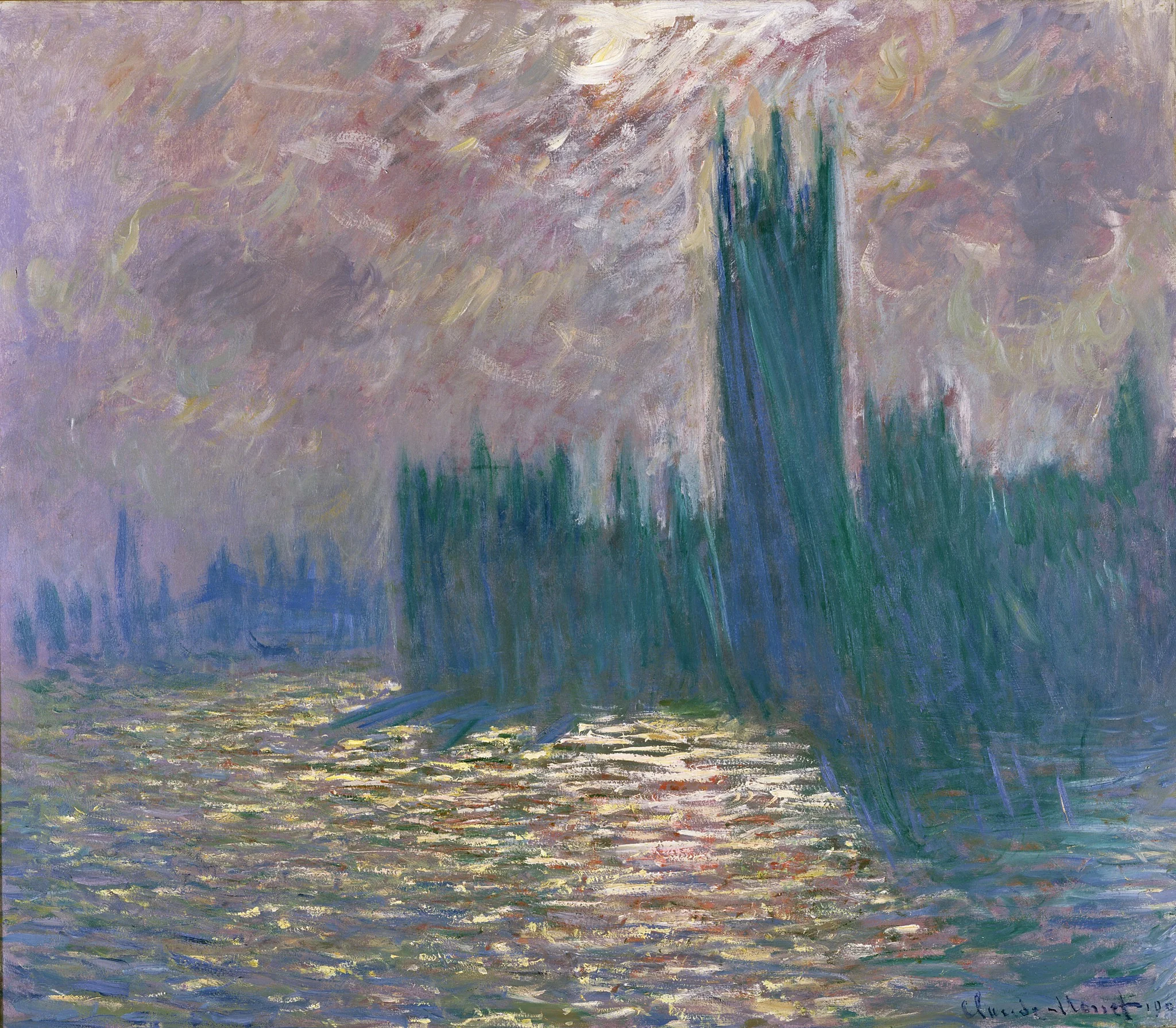 London. Parliament. Reflections on the Thames, detail