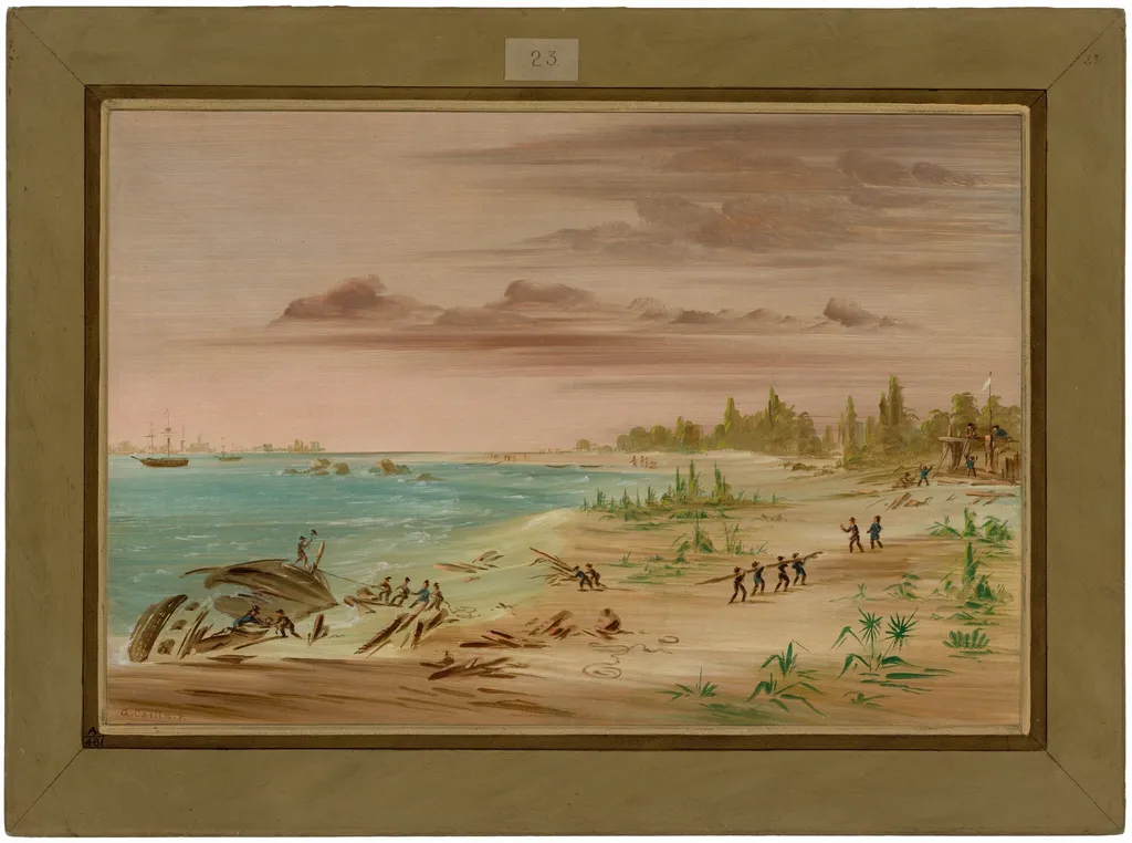 Wreck of the Aimable, on the Coast of Texas. 1685, by George Catlin, oil, 1848