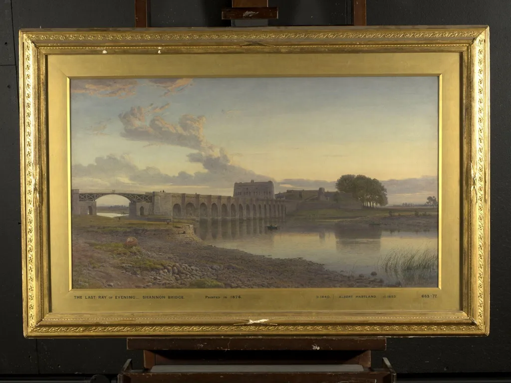 The Last Ray of Evening, Shannon Bridge, King's County, Ireland, by Henry Albert Hartland, watercolor, 1876