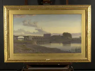 The Last Ray of Evening, Shannon Bridge, King's County, Ireland, by Henry Albert Hartland, watercolor, 1876