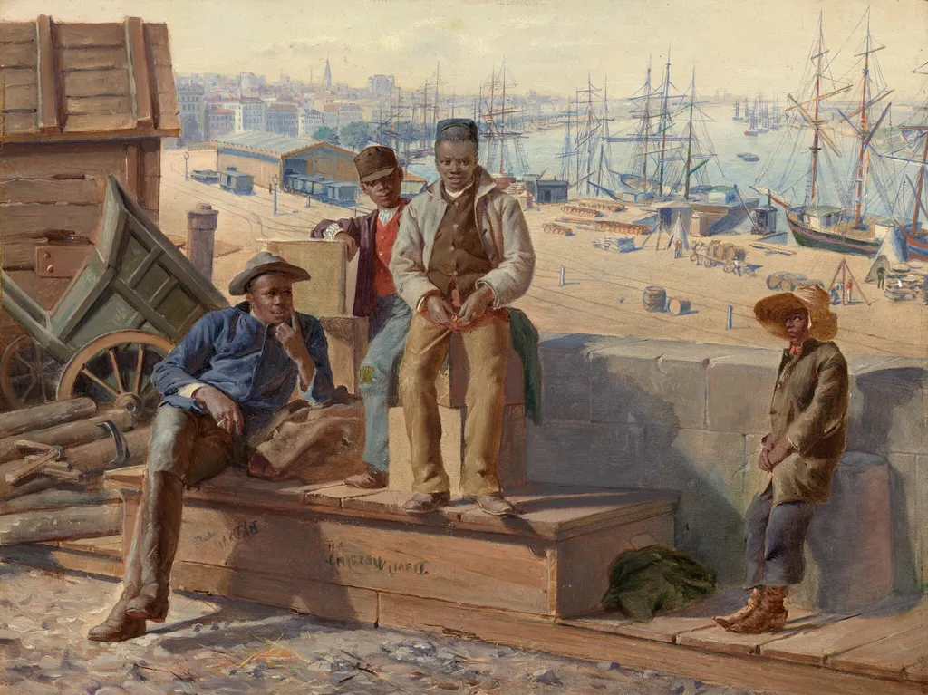 Negro Boys on the Quayside, by David Norslup, oil, 1865