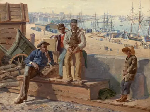 Negro Boys on the Quayside, by David Norslup, oil, 1865