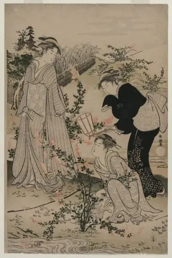 Women Cutting Branches of Bush Clover; The Noji Tama River in Omi Province, from an untitled series of the Six Tama Rivers, by Kubo Shunman, 1784