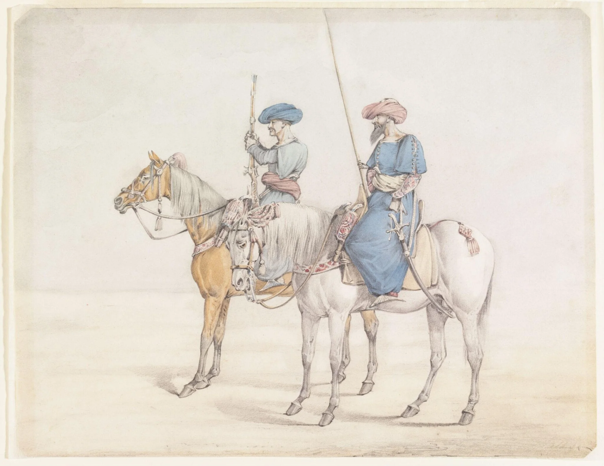 Two armed figures on horseback, probably Mamluks, detail