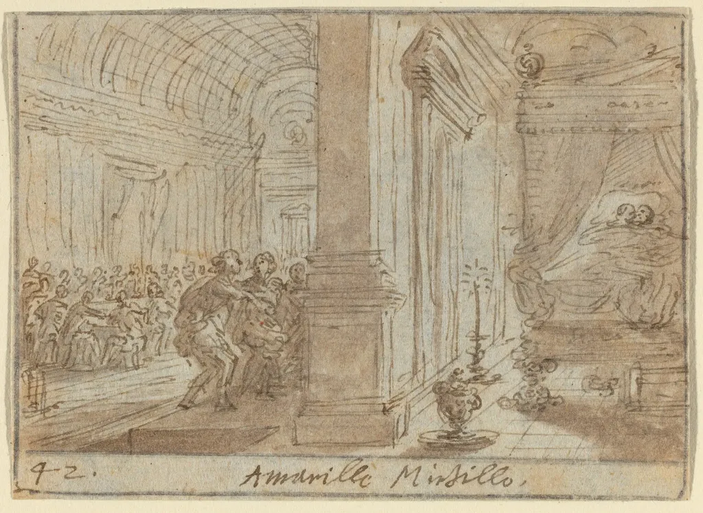 Amarilli and Mirtillo, by Johann Wilhelm Baur, ink, 1640