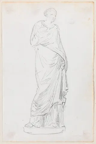 Statue of a Female in a Toga, by Hubert Robert, chalk, 1760