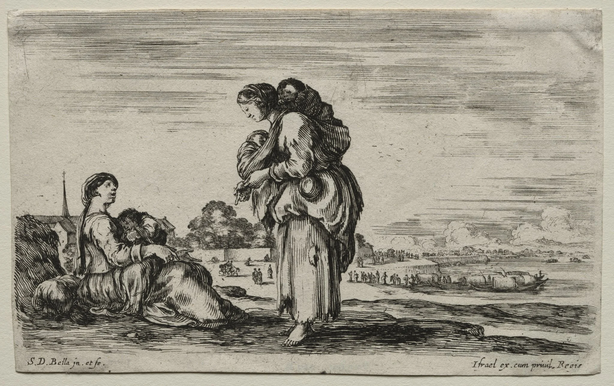 Various Figures and Landscapes: Two Mothers Chatting Together, detail