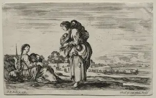 Various Figures and Landscapes:  Two Mothers Chatting Together, by Stefano Della Bella, 1649