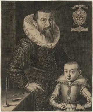 Portrait of a Man and His Son, by Peter Isselburg, ink, 1615
