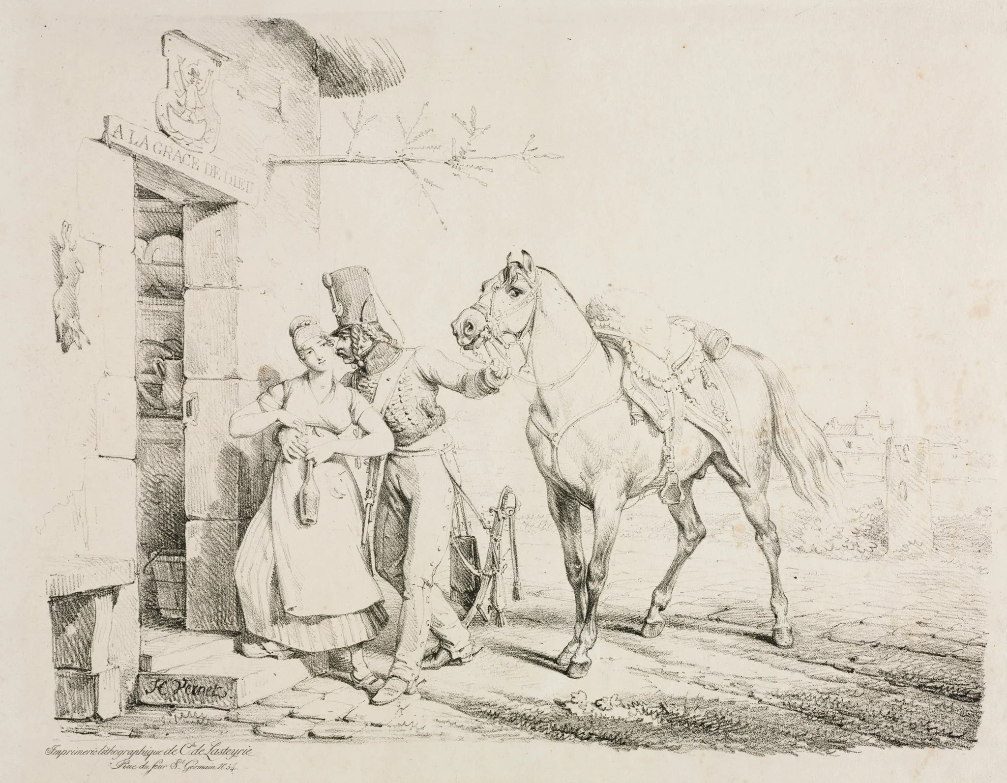 Hussar at the Door of a Cabaret, or Hussar Embracing a Servant, detail