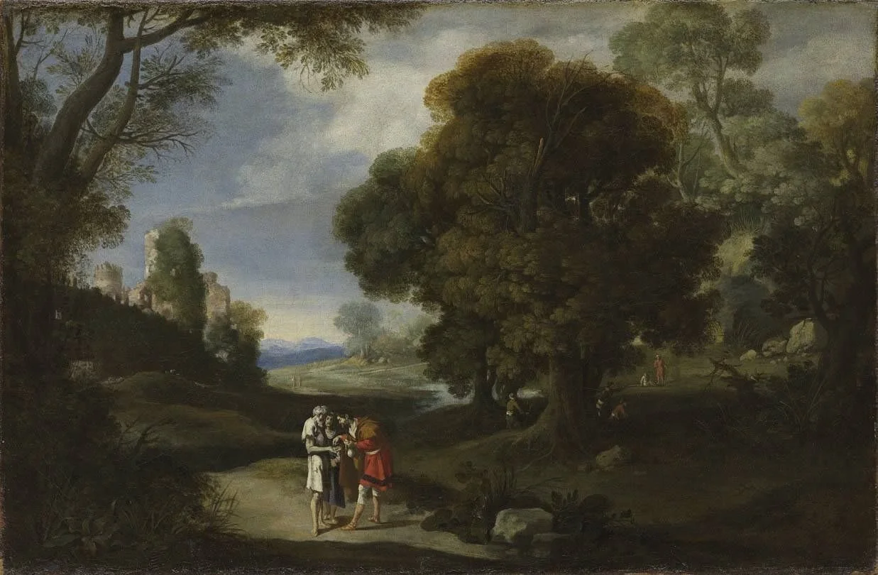 Landschaft mit Bettlern und römischen Ruinen, detail