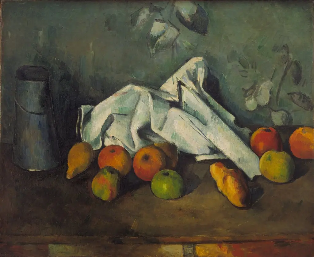 Milk Can and Apples, by Paul Cezanne, oil, 1890