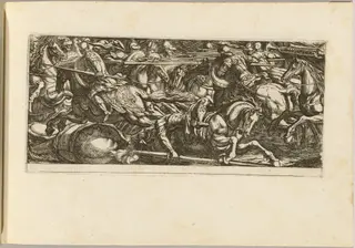 Cavalry Attack with Soldiers Fleeing, by Antonio Tempesta, ink, 1592