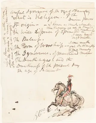 Sketch of Mounted Hussar, by George Cruikshank, ink, 1835
