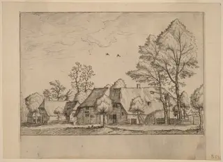 Large Farm with Draw Well, by Johannes van Doetechum the Elder, ink, 1560