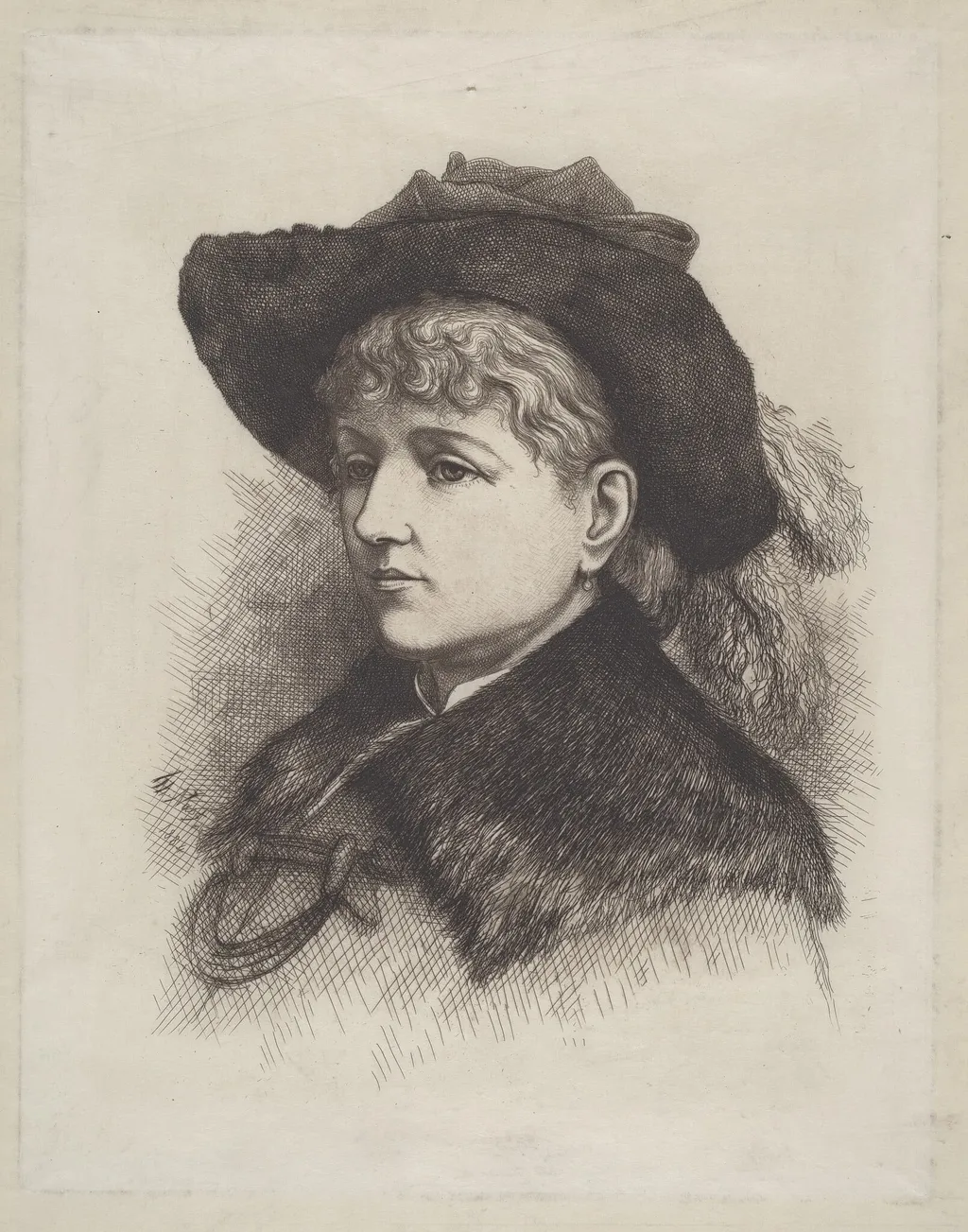 Portrait of the Artist's Wife, Sarah Edwards Nast, by Thomas Nast, ink, 1884