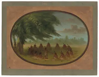 An Indian Council - Sioux, by George Catlin, oil, 1865