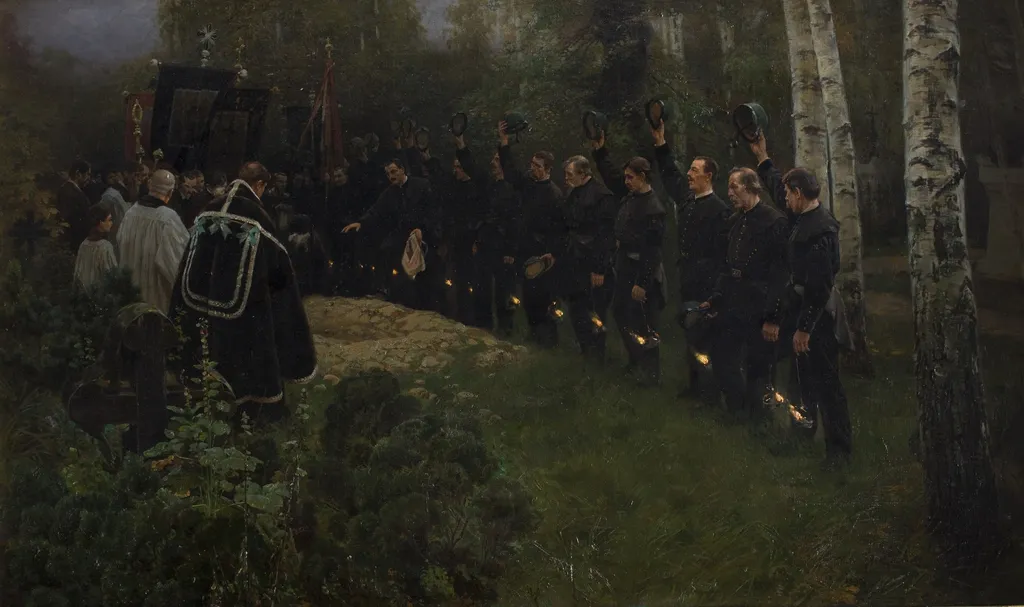 Miner's Funeral, by Piotr Stachiewicz, oil, 1896