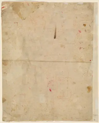 The Head of Saint George and Architectural Plans (verso), by Cosmas Damian Asam, chalk, 1720