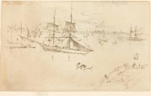 Lagoon: Noon, by James McNeill Whistler, ink, 1880