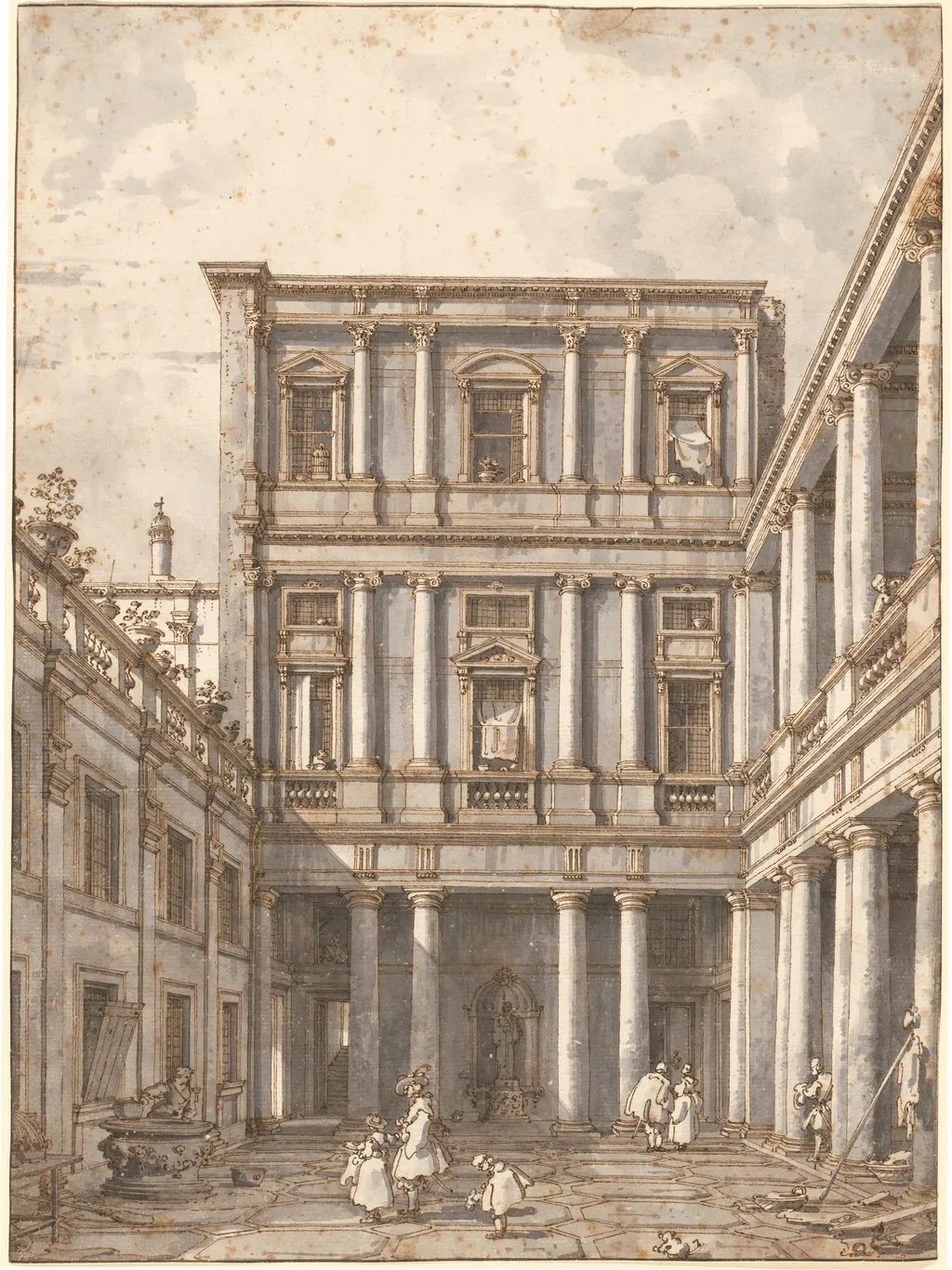 A Venetian Courtyard, in the Procuratie Nuove, by Canaletto, ink