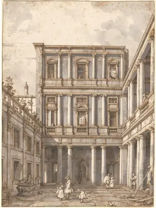 A Venetian Courtyard, in the Procuratie Nuove, by Canaletto, ink