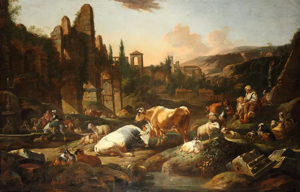 An Italian Landscape with Cattle, by Johann Heinrich Roos, paint