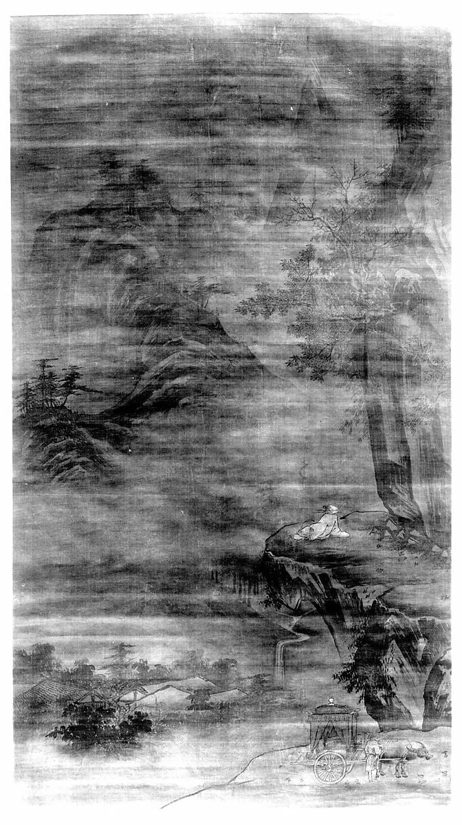 明 佚名 人物山水 軸|Scholar Admiring Autumn Scenery, detail