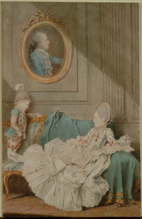 Madame Millin du Perreux and Her Son, with a Painted Portrait of Monsieur Jérôme-Robert Millin du Perreux, detail