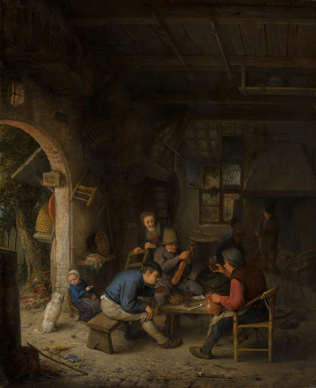 Peasants in an inn, by Adriaen van Ostade, oil, 1662