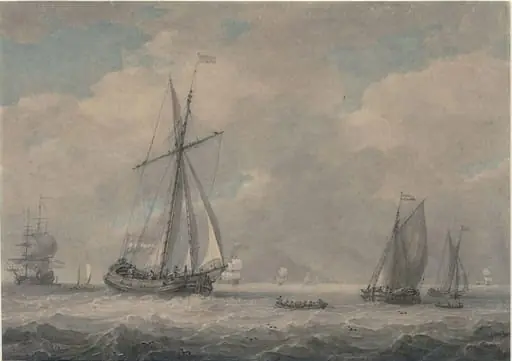 Dutch Shipping, by Thomas Hearne, watercolor, 1750
