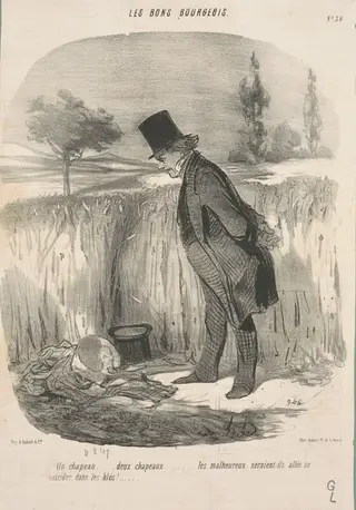 Un chapeau ... deux chapeaux ... les malheureux ..., by Honoré Daumier, ink, 1847