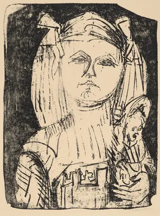 Young Girl with Doll, by Ernst Ludwig Kirchner, ink, 1916