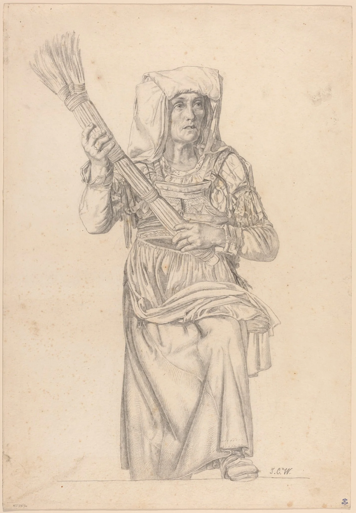 Italian Peasant Woman with a Broom, detail