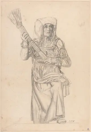 Italian Peasant Woman with a Broom, by Johann Caspar Weidenmann, graphite, 1828