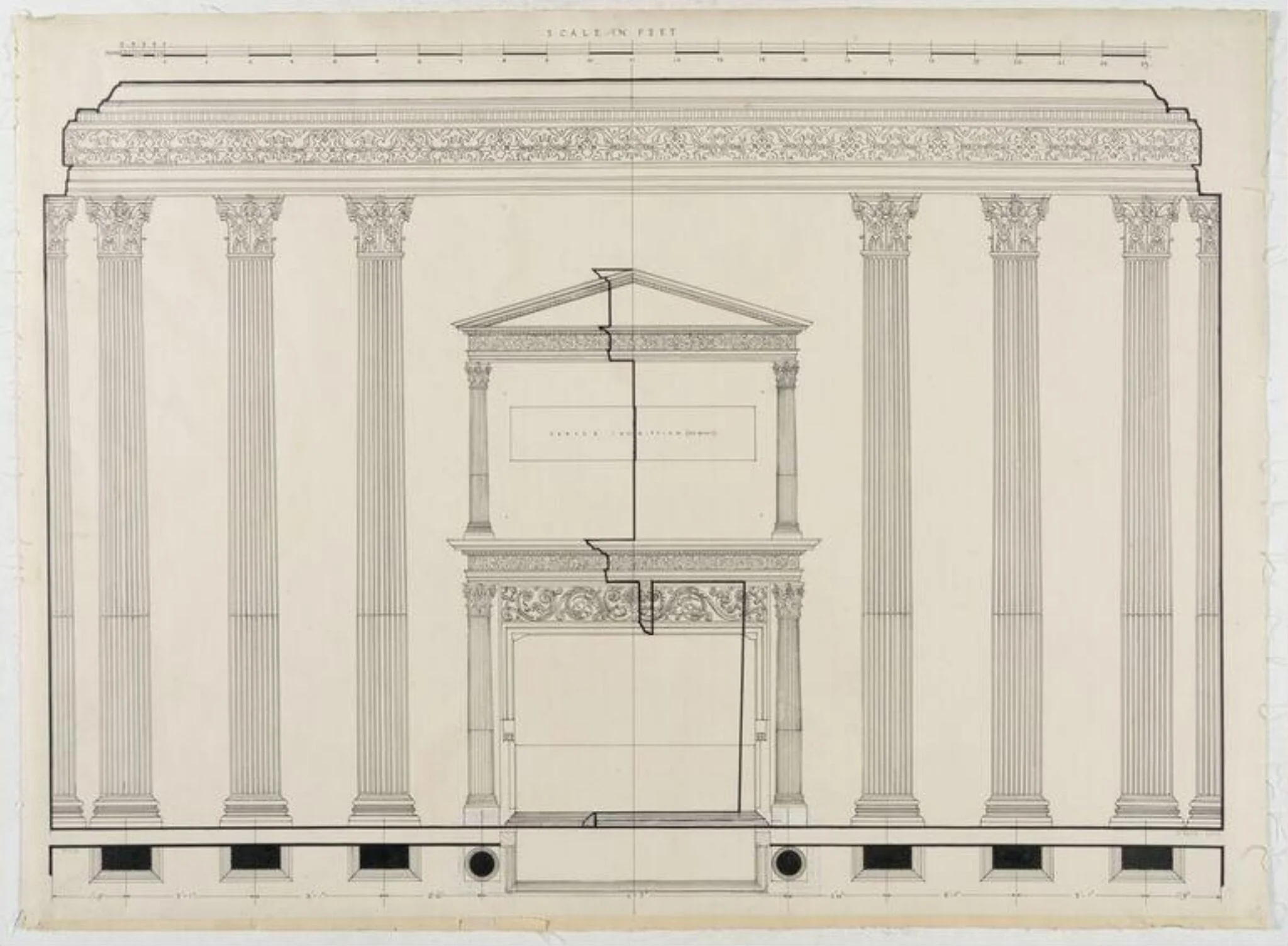 Elevation of wall showing mantelpiece., detail