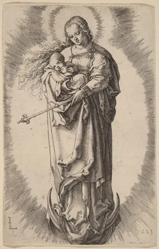 The Virgin and Child on the Crescent, by Lucas van Leyden, ink, 1523