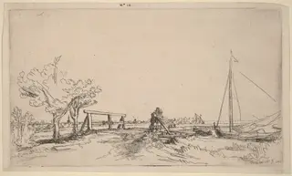 Six's Bridge, by Rembrandt van Rijn, ink, 1645