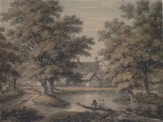 Farmhouse and Trees, by Thomas Hearne, watercolor, 1804