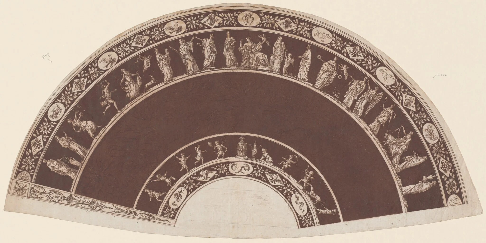 A Fan with Classical Figures Processing to Apollo, detail