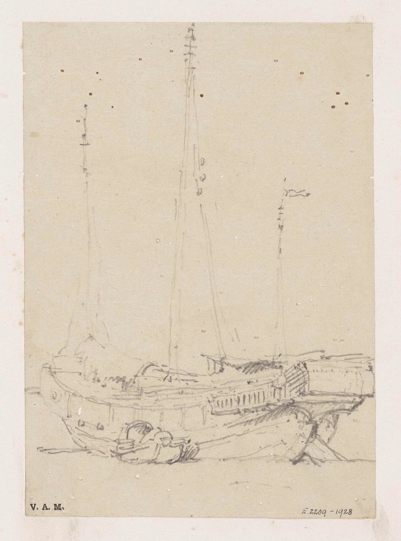 A junk with a small boat alongside, detail