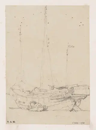 A junk with a small boat alongside, by George Chinnery, 19