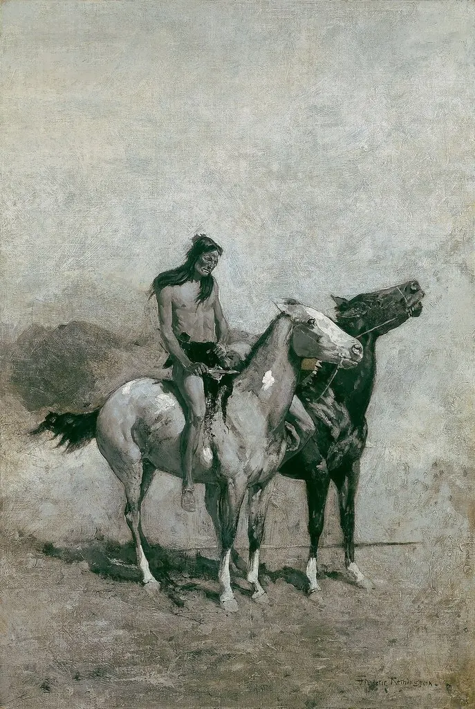 The Fire-Eater Slung His Victim Across His Pony, by Frederic Remington, oil, 1900