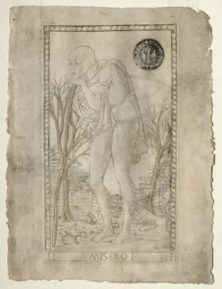The Beggar (from the Tarocchi, series E: Conditions of Man, #1), by Master of the E-Series Tarocchi, 1467