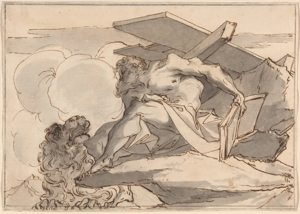 Saint Jerome in the Wilderness, by Paul Troger, ink, 1730