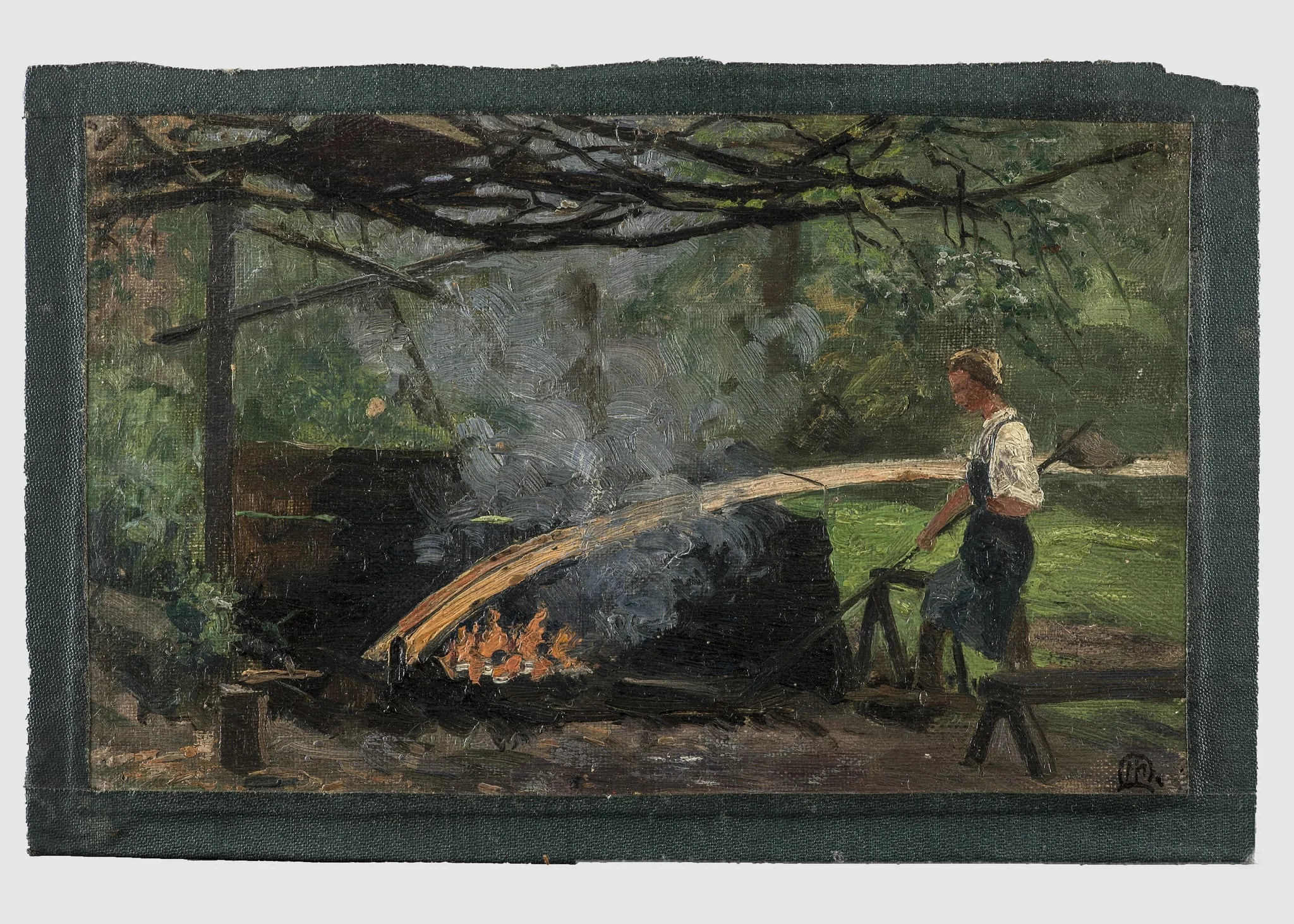 Moritz, Marie Elisabeth: Workers bending wooden planks for Spreewaldkähne, detail