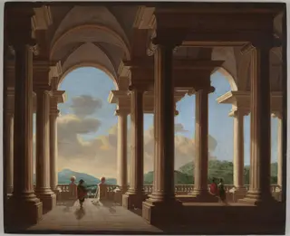 Terrace with a Colonnade, by Daniël de Blieck, oil, 1656