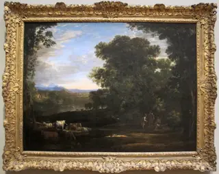 Landscape with Cattle and Peasants, by Claude Lorrain, oil, 1629