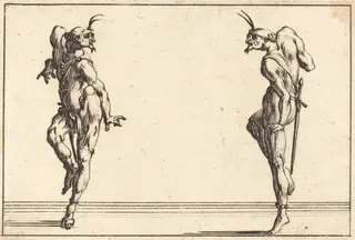 Two Pantaloons Dancing, by Jacques Callot, ink, 1617
