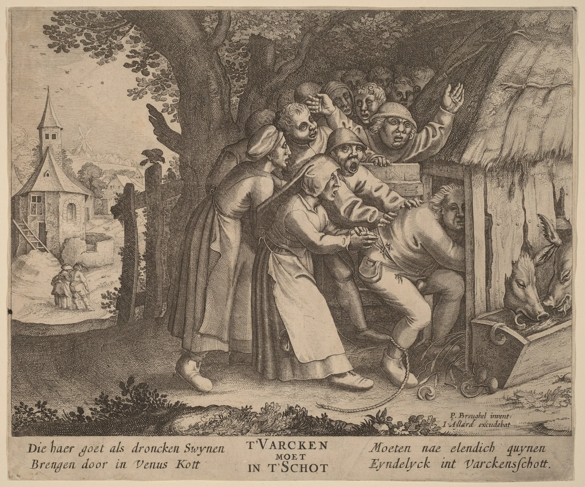 The Drunkard Pushed into the Pig Sty, detail